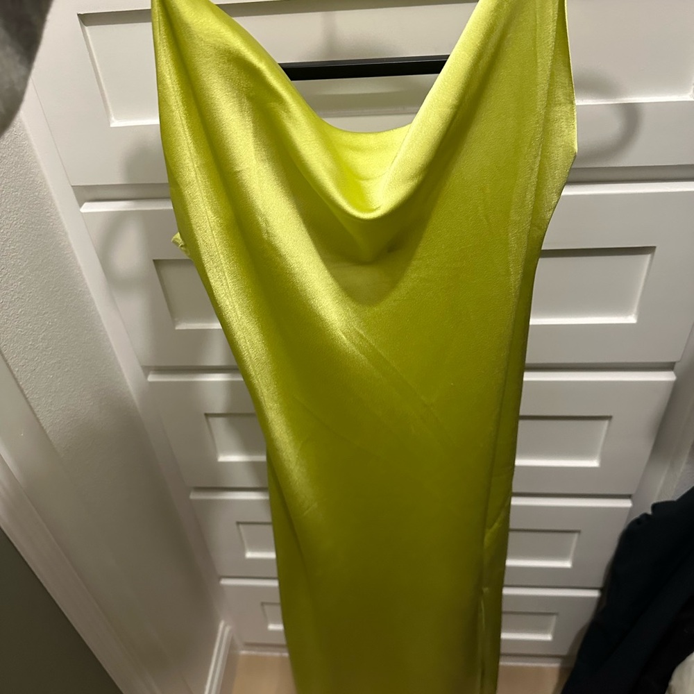 Lime Green Satin Slip Dress